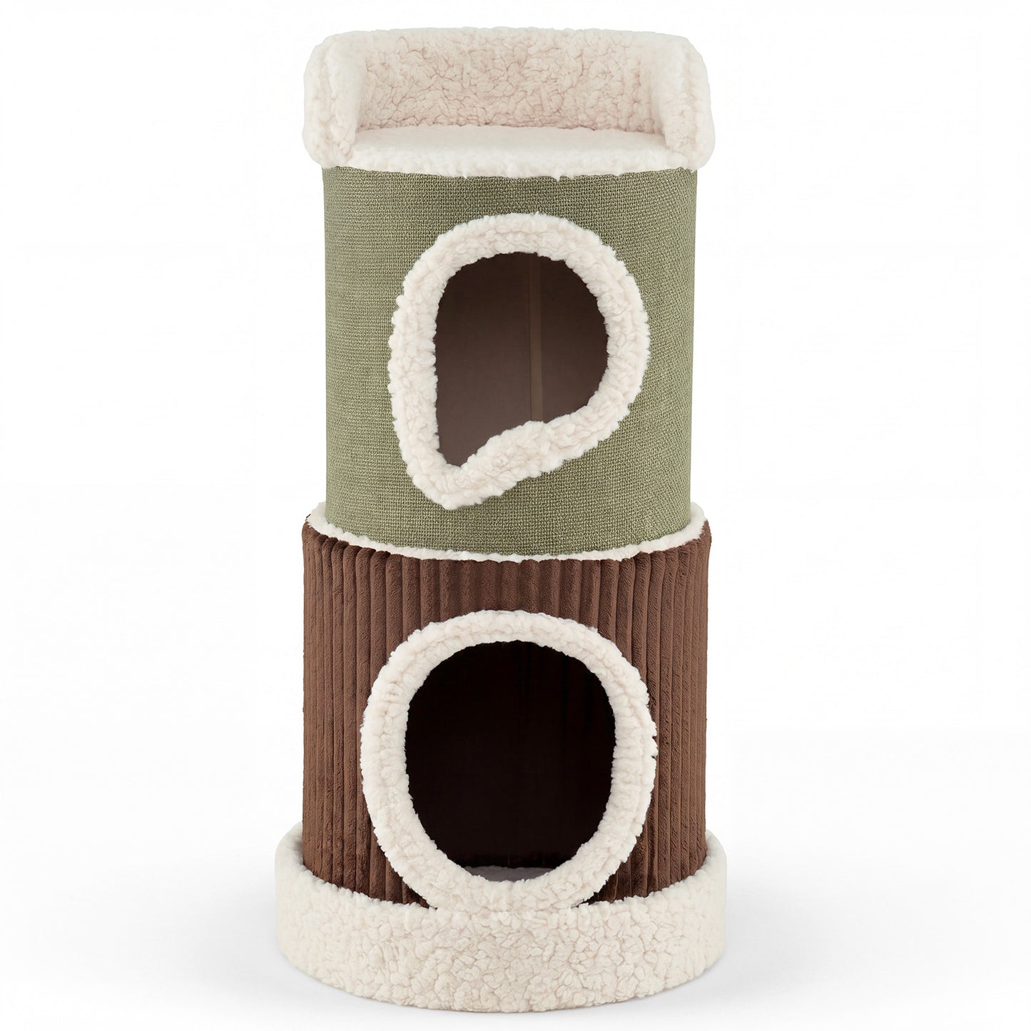 LIVSK Krabton - 3 Niveaus - Houten Structuur - Eenvoudige Reiniging - Voor 3 Katten - Groen + Bruin + Beige