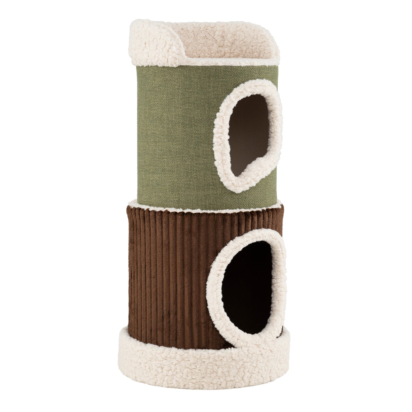 LIVSK Krabton voor Katten - 3 Niveaus - Houten Structuur - Eenvoudige Reiniging - Voor 3 Katten - Groen + Bruin + Beige