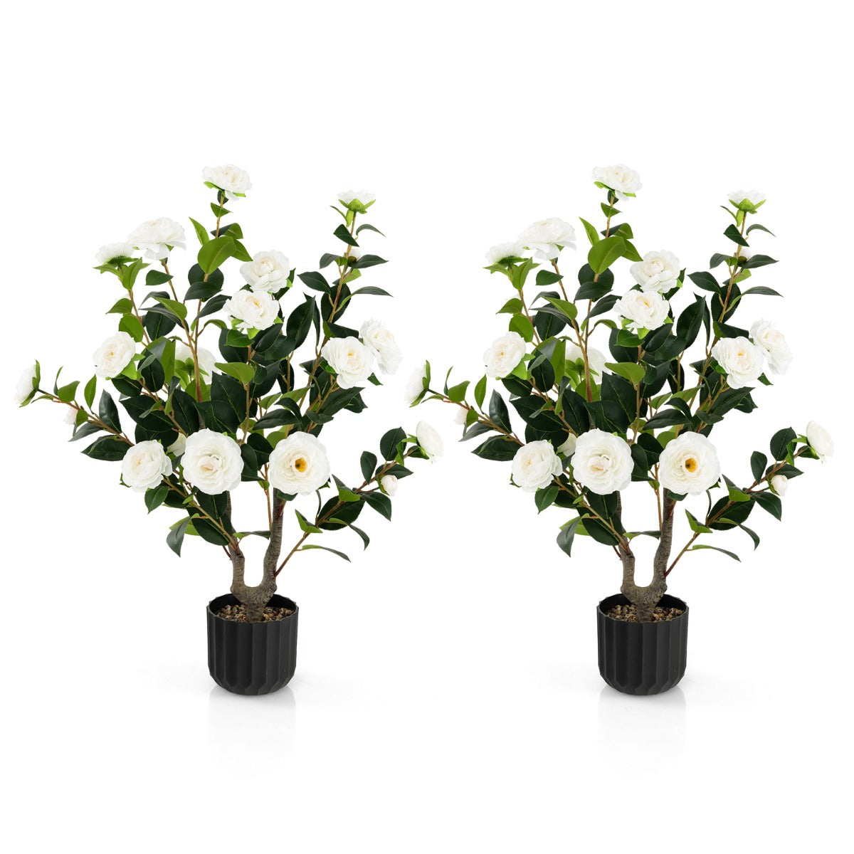 LIVSK Kunstcamelia Kunstplant - Levensechte Bloemen en Bladeren - Onderhoudsvrij - Decoratie voor Huis en Kantoor - 95 cm - Wit