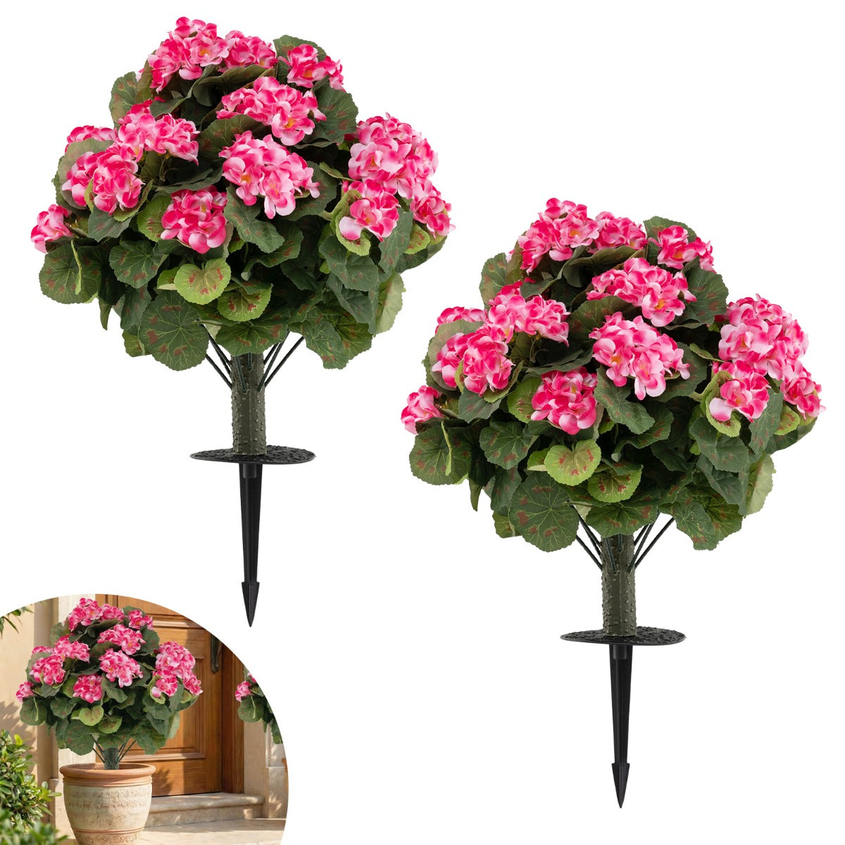 LIVSK Kunstgeraniums - Onderhoudsvriendelijk - Hoogwaardig Zijde - Stabiele PE-stam - Voor Binnen en Buiten - Rood/Roze
