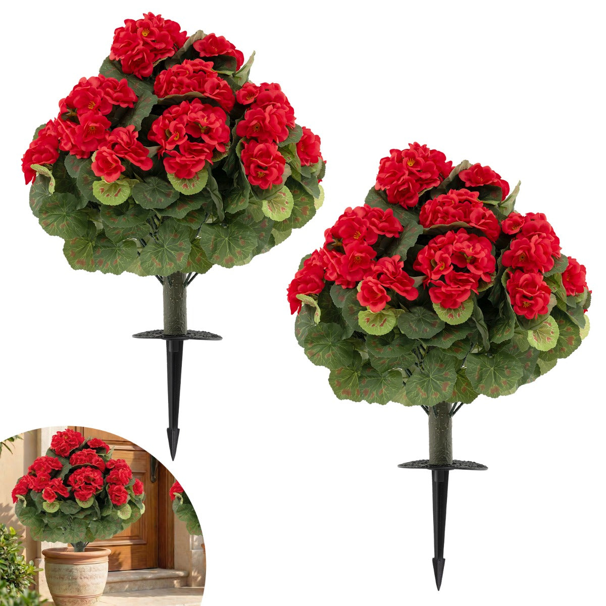 LIVSK Kunstgeraniums - Realistisch Uiterlijk - Onderhoudsvriendelijk - PE en Zijde - Voor Binnen en Buiten - Rood/Roze