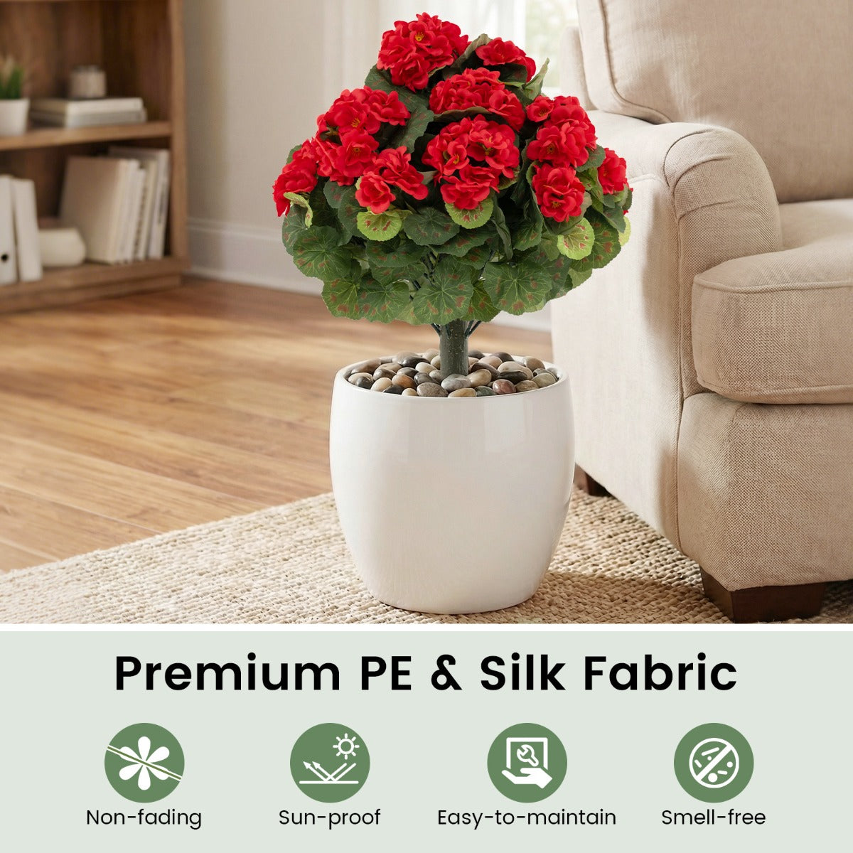 LIVSK Kunstgeraniums - Realistisch Uiterlijk - Onderhoudsvriendelijk - PE en Zijde - Voor Binnen en Buiten - Rood/Roze