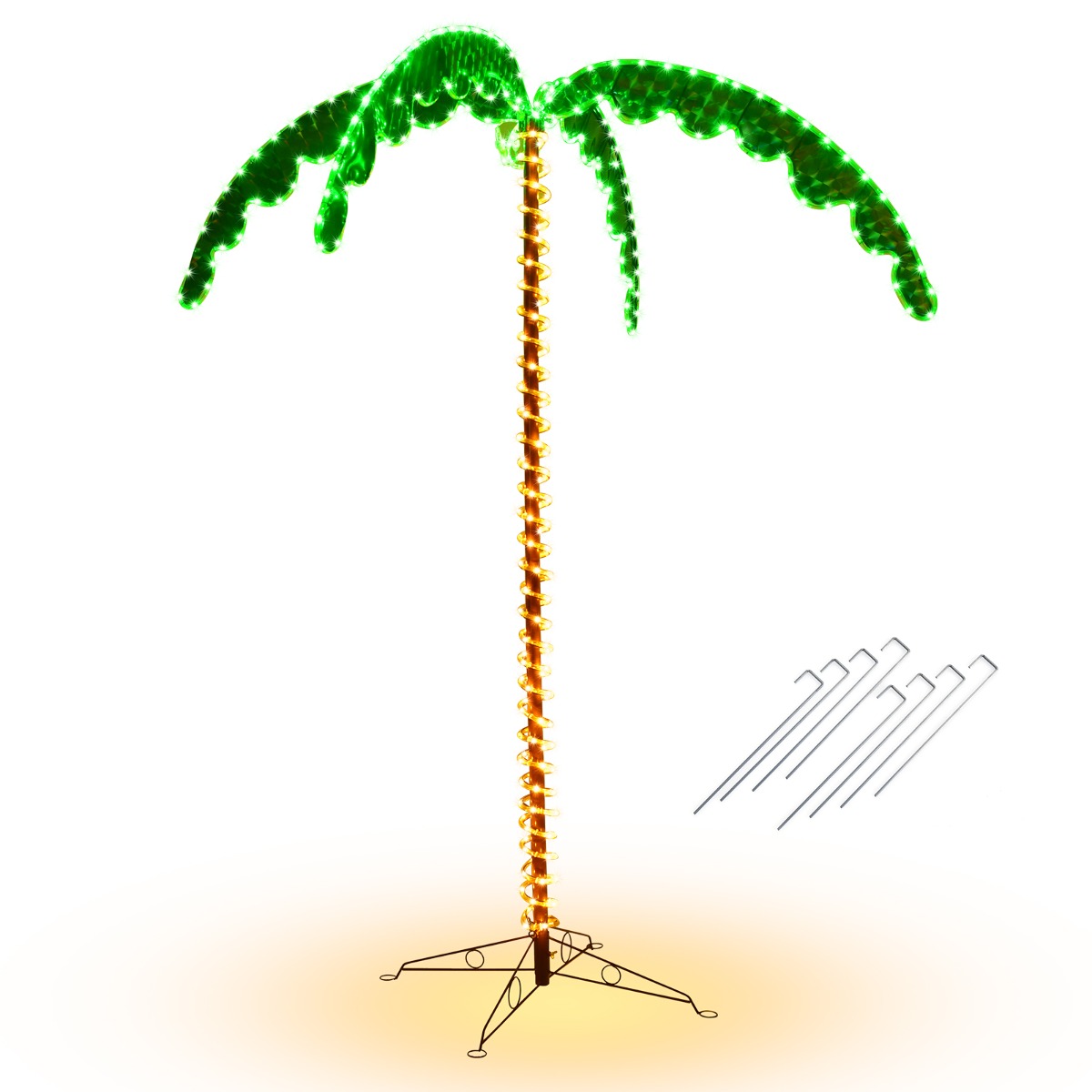 LIVSK Kunstmatige Palmboom - Warme LED Verlichting - Stevige Metalen Basis - Voor Binnen & Buiten - Groen en Bruin