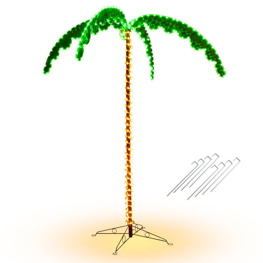 LIVSK Kunstmatige Palmboom - Warme LED Verlichting - Stevige Metalen Basis - Voor Binnen & Buiten - Groen en Bruin