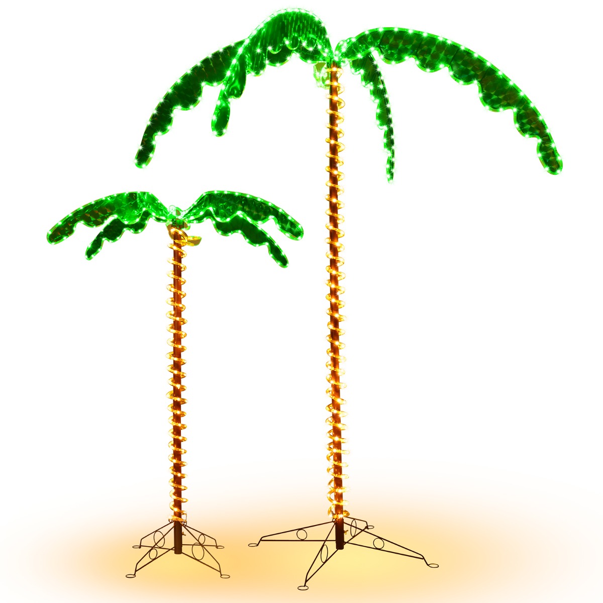 LIVSK Kunstmatige Palmboom - Warme LED Verlichting - Stevige Metalen Basis - Voor Binnen & Buiten - Groen en Bruin