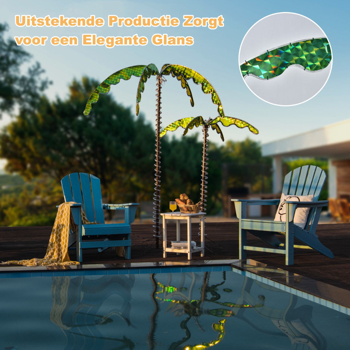 LIVSK Kunstmatige Palmboom - Warme LED Verlichting - Stevige Metalen Basis - Voor Binnen & Buiten - Groen en Bruin