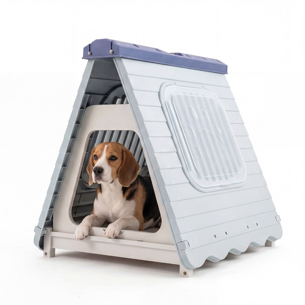 LIVSK Kunststof Hondenhok - Weersbestendig - Verhoogde Fundering - Geventileerde Ramen - Draagbaar - Blauw/Roze