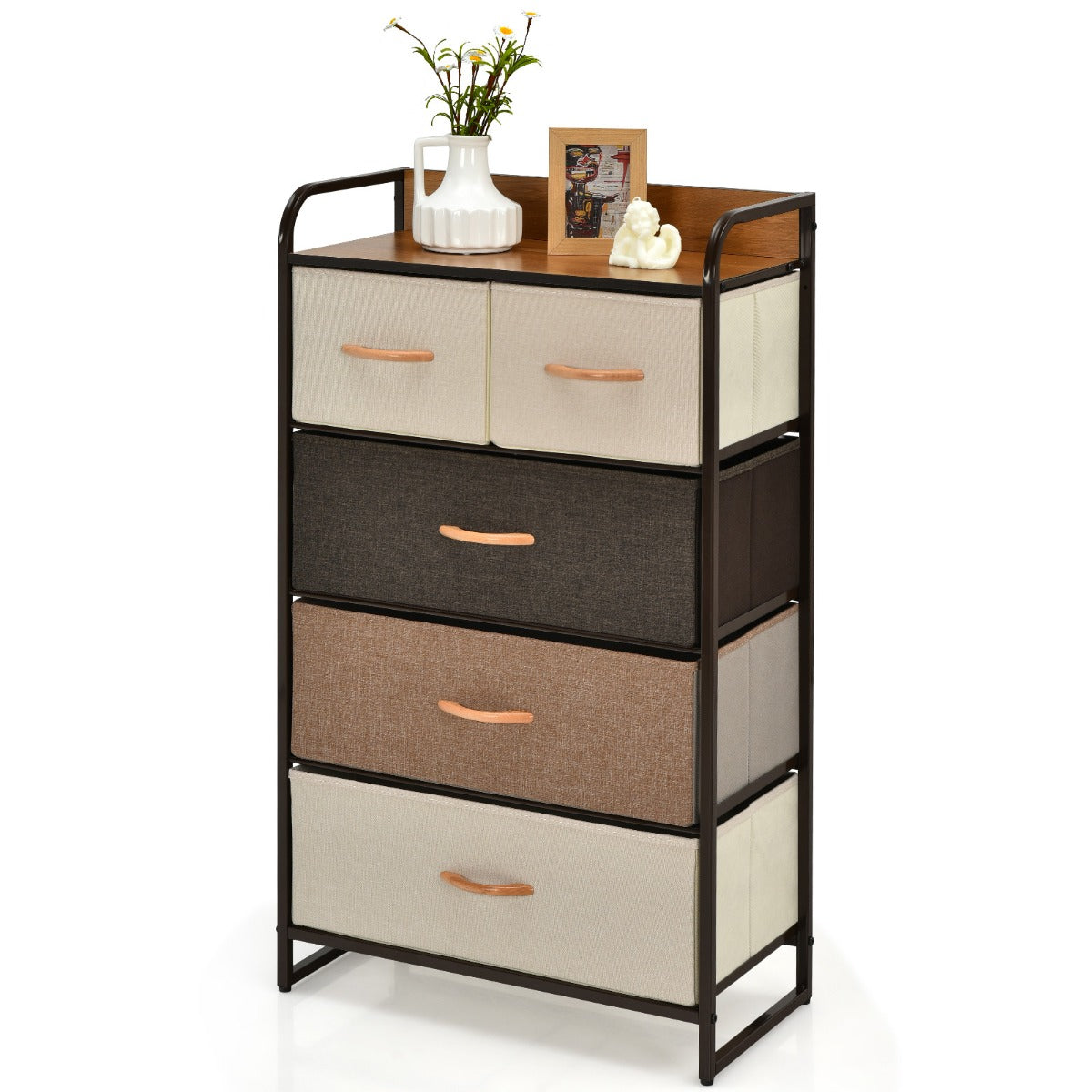 LIVSK Ladenkast met 5 Inklapbare Lades - Stevig Stalen Frame - Waterdicht MDF-Blad - Modern Ontwerp - 58 x 29 x 99,5 cm