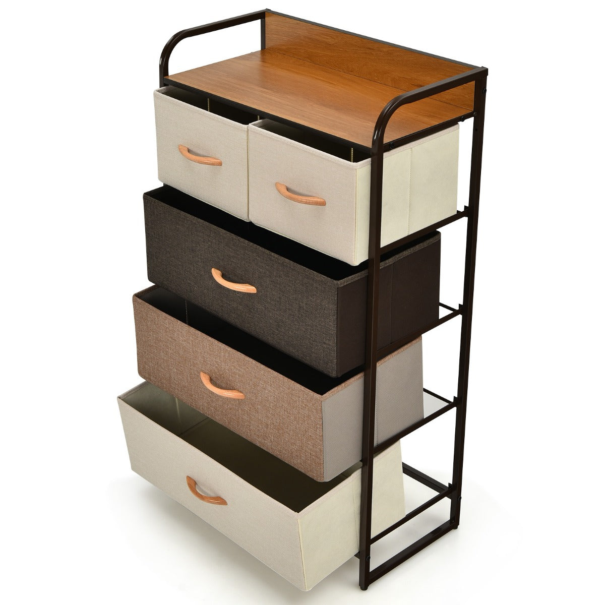 LIVSK Ladenkast met 5 Inklapbare Lades - Stevig Stalen Frame - Waterdicht MDF-Blad - Modern Ontwerp - 58 x 29 x 99,5 cm
