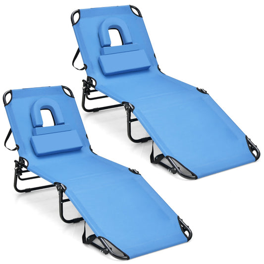 LIVSK Ligstoel met Gezichtsopening - 5-Voudig Verstelbaar - Afneembare Kussens - Compact & Draagbaar - Blauw