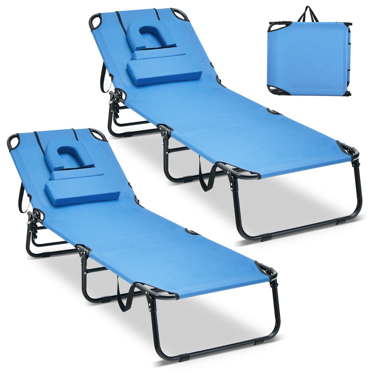 LIVSK Ligstoel met Gezichtsopening - 5-Voudig Verstelbaar - Afneembare Kussens - Compact & Draagbaar - Blauw