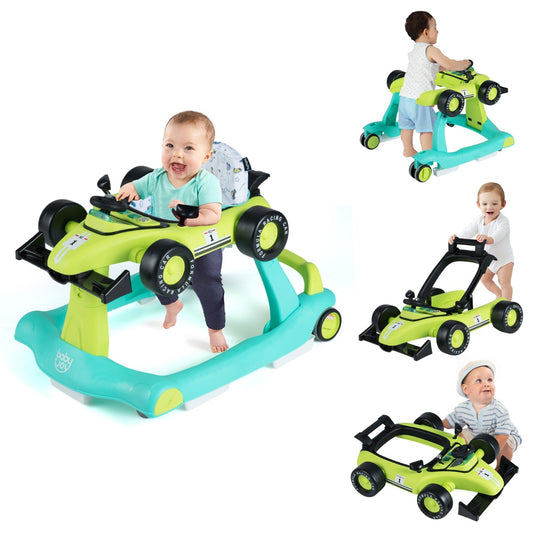 LIVSK Loopwagen - 3-in-1 Multifunctioneel - Hoogte Verstelbaar - Geruisloze Wielen - Voor Baby's 6-18 maanden - Blauwgroen/Grijs