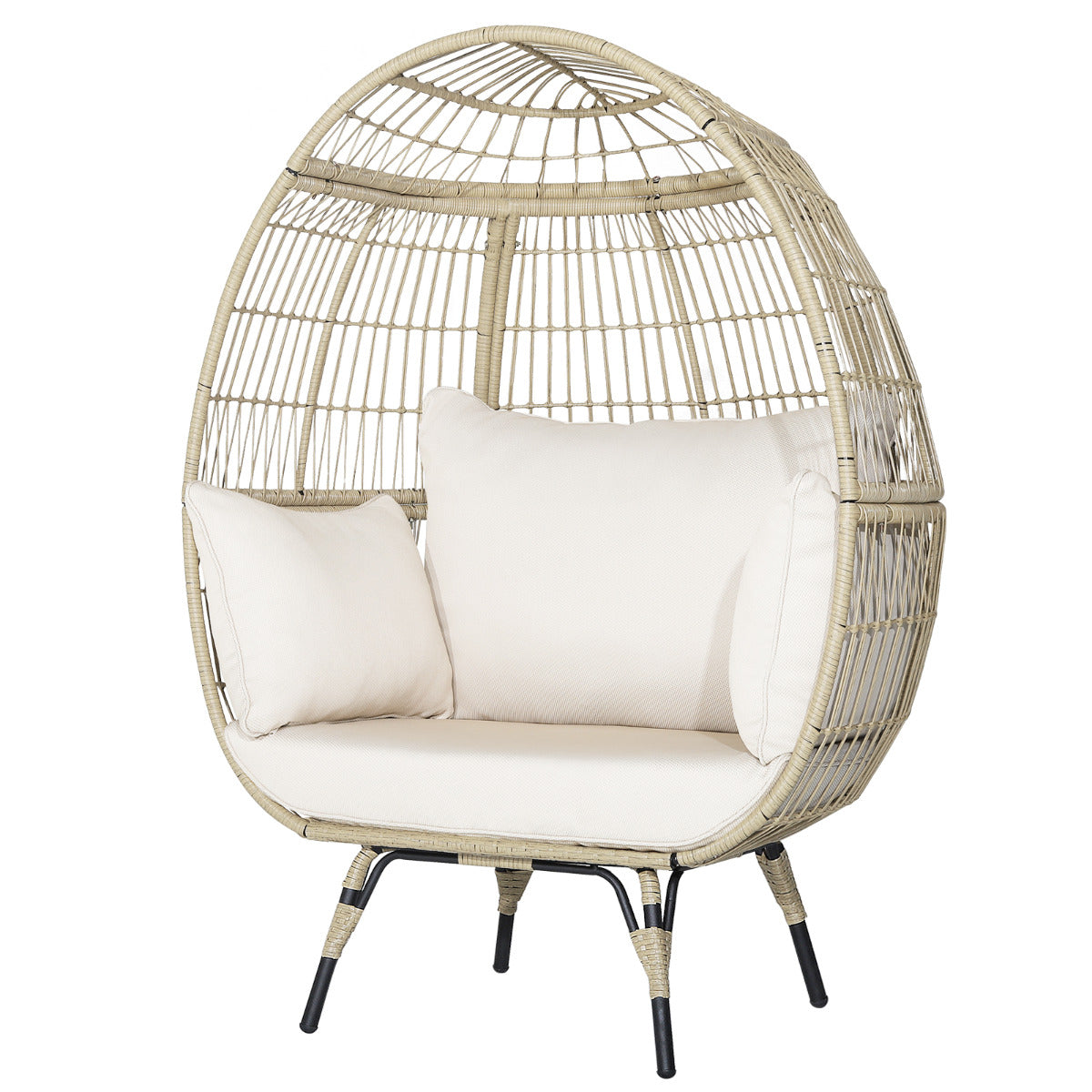 LIVSK Loungestoel - Ruime Zitervaring - 12 cm Dikke Kussens - Stevig Metaal en PE-Wicker - Lichtbruin en Gebroken Wit