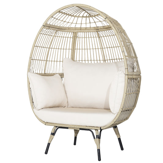 LIVSK Loungestoel - Ruime Zitervaring - 12 cm Dikke Kussens - Stevig Metaal en PE-Wicker - Lichtbruin en Gebroken Wit