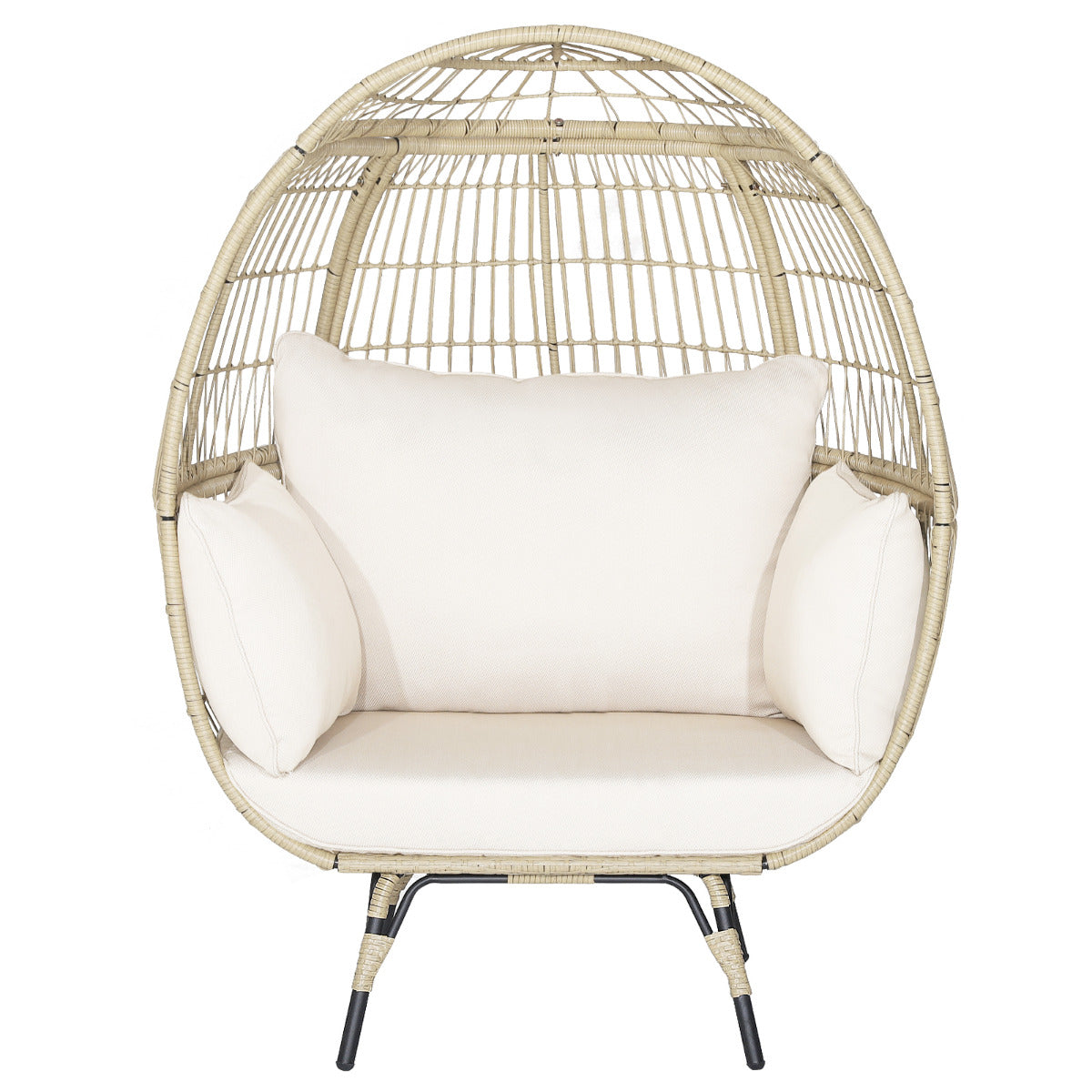 LIVSK Loungestoel - Ruime Zitervaring - 12 cm Dikke Kussens - Stevig Metaal en PE-Wicker - Lichtbruin en Gebroken Wit