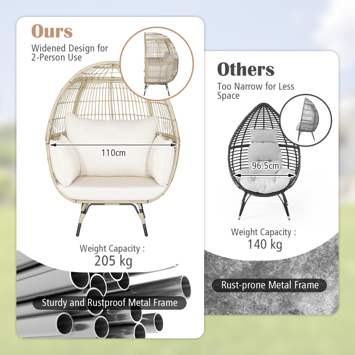LIVSK Loungestoel - Ruime Zitervaring - 12 cm Dikke Kussens - Stevig Metaal en PE-Wicker - Lichtbruin en Gebroken Wit