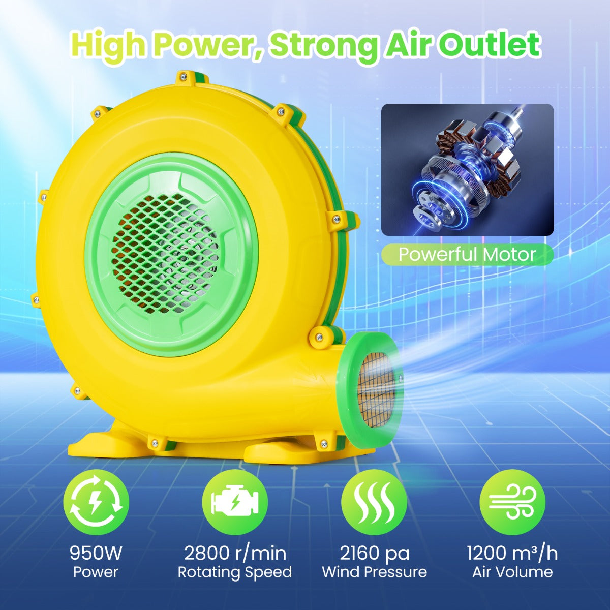 LIVSK Luchtblazer - 950 W Motor - Vlamvertragend & Regenbestendig - Grondankers & Antislipvoeten - Geel