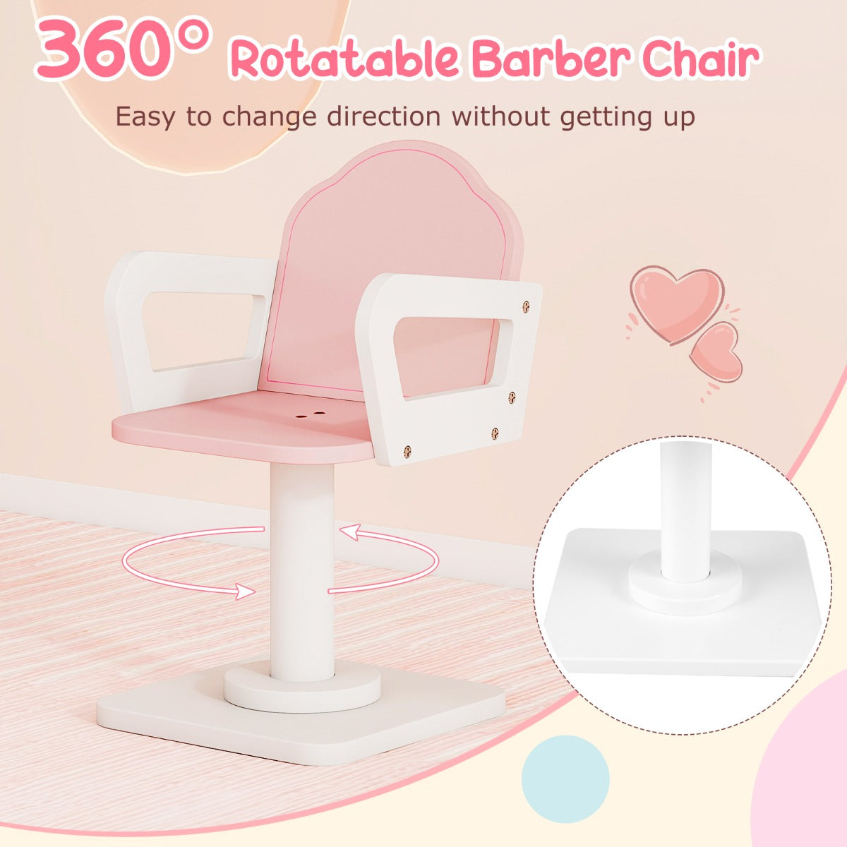 LIVSK Make-uptafelset voor Kinderen - Instelbare Verlichting - Verrijdbare Salonwagen - Draaistoel - Roze + Wit
