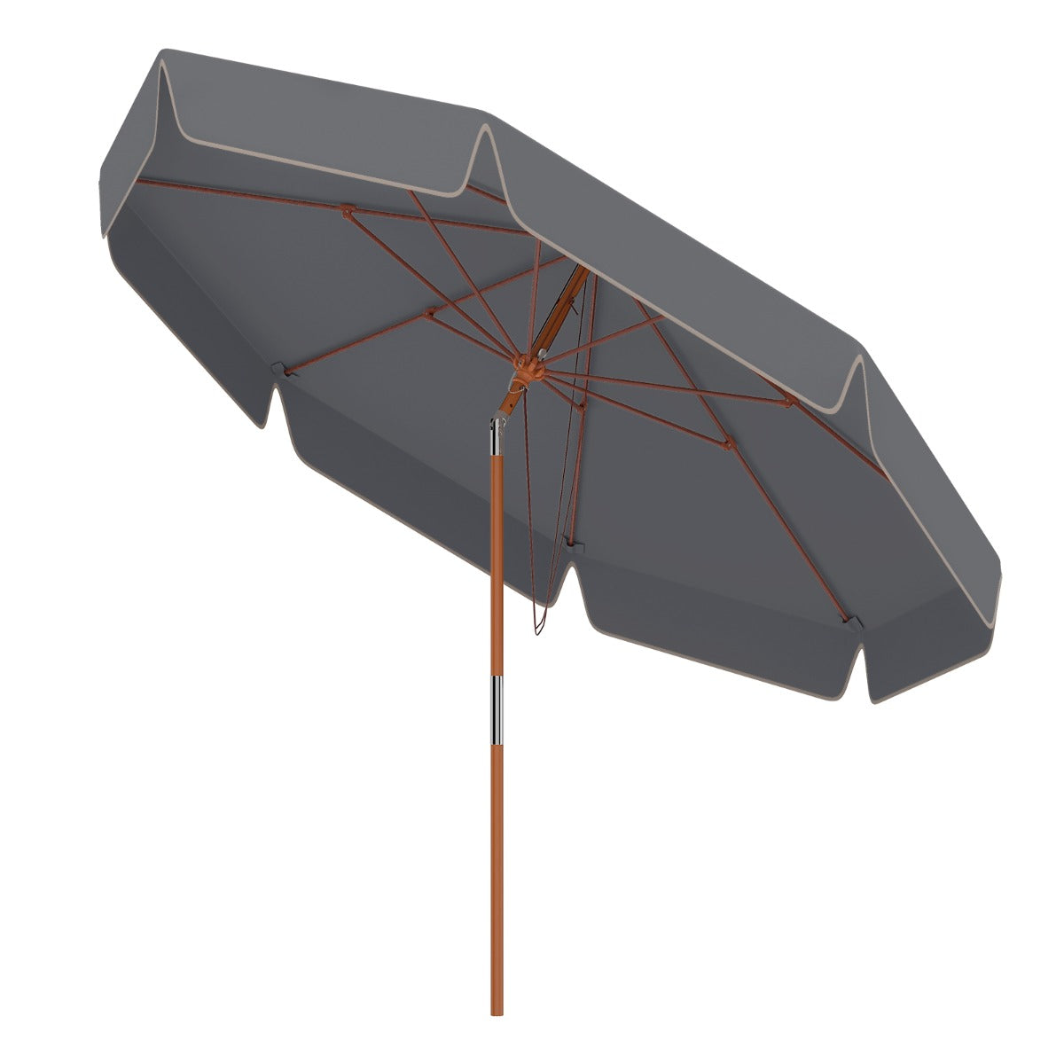 LIVSK Markttafelparasol - Hoogwaardig Polyester - Kantelmechanisme - Robuuste Strandhouten Stok - 300 cm - Beige/Bruin/Grijs