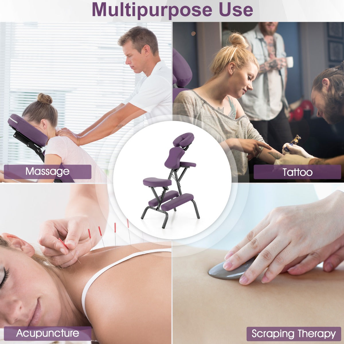 LIVSK Massagestoel - Inklapbaar en Verstelbaar - Hoogwaardige PU-leer - Draagvermogen tot 150 kg - Paars