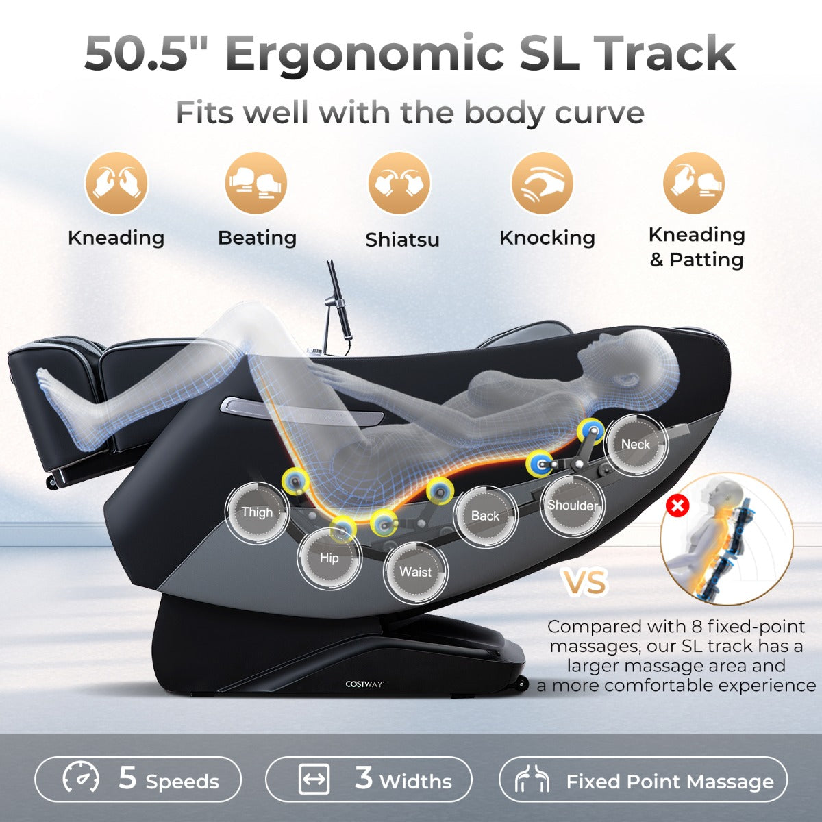 LIVSK Massagestoel - SL Track & Schouderdetectie - Zero-Gravity Ontwerp - Luchtmassage & Verwarming - Zwart