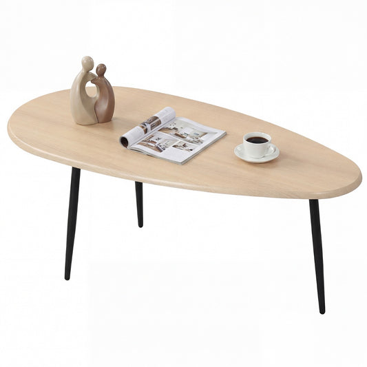 LIVSK Middeleeuwse Salontafel - Ovaal Tafelblad - Robuust Metaal - Eenvoudige Montage - 108x56x44 cm - Zwart/Grijs/Naturel