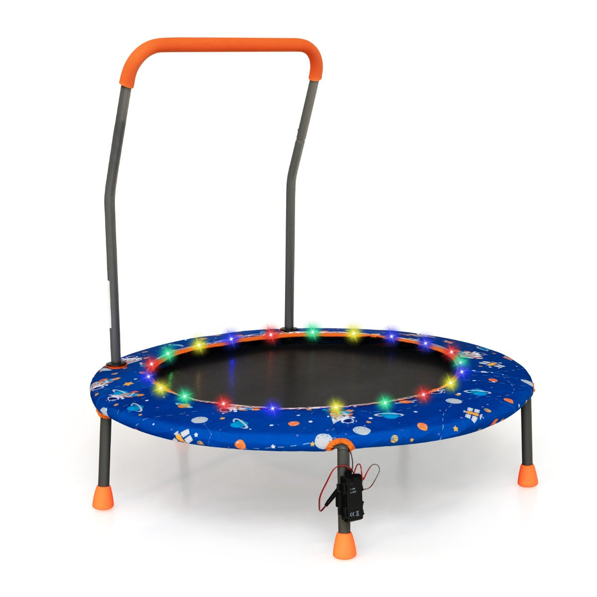 LIVSK Minitrampoline voor Peuters - Veiligheidshandgreep - 21 LED-lampjes - Antislip - Tot 25 kg - Donkerblauw