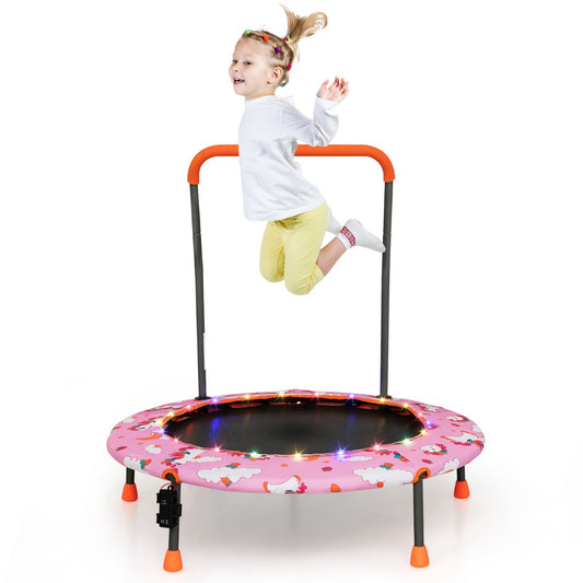 LIVSK Minitrampoline voor Peuters - Veiligheidshandgreep - 21 LED-lampjes - Antislip - Voor Kinderen 3-6 Jaar - Roze