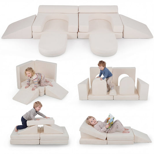 LIVSK Modulaire Kinderspeelbank - 10 Blokken - Zachte Suède Bekleding - Wasbare Hoezen - Veilig en Creatief Spelen -