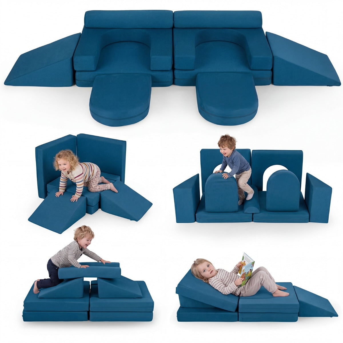 LIVSK Modulaire Kinderspeelbank - 10 Blokken - Zachte Suède Bekleding - Wasbare Hoezen - Veilig en Creatief Spelen -