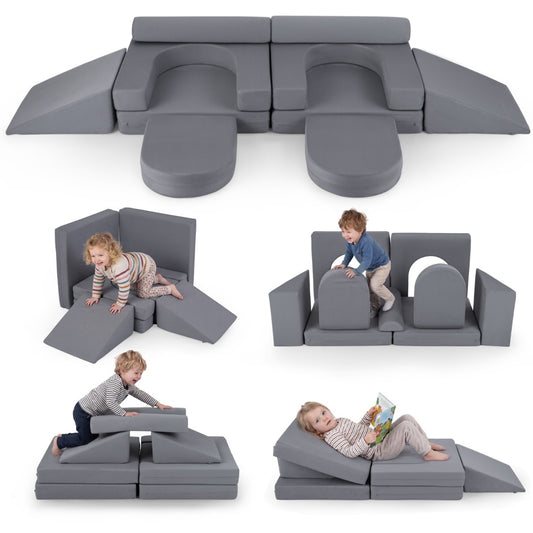 LIVSK Modulaire Kinderspeelbank - 10 Blokken - Zachte Suède Bekleding - Wasbare Hoezen - Veilig voor Kinderen 3+ -