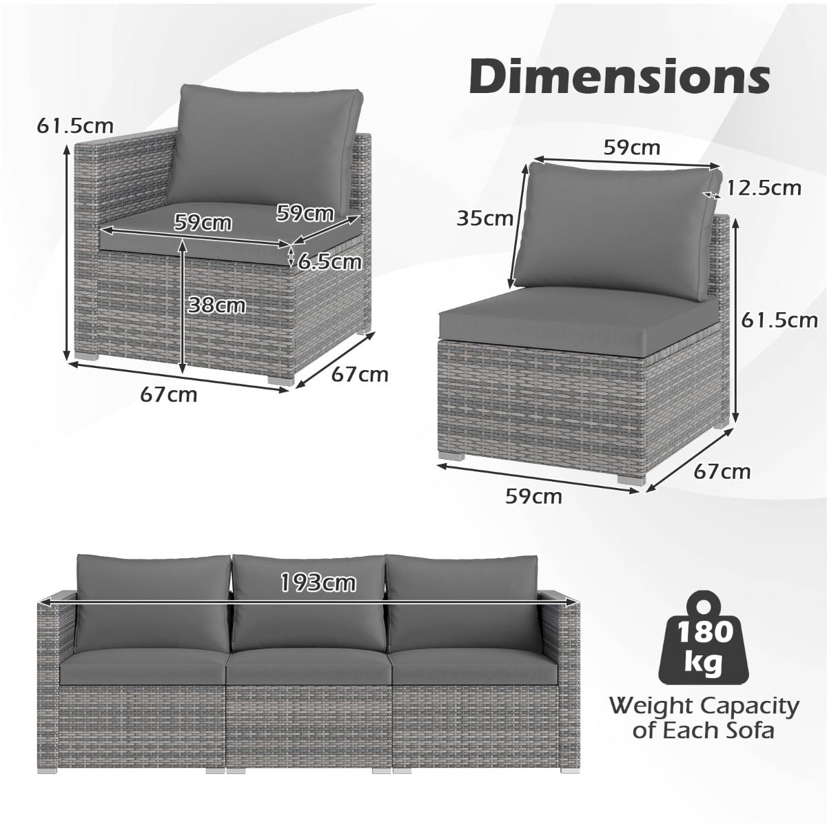 LIVSK Modulaire Terrasbankstel - Handgeweven PE-Rotan - Zachte Schuimkussens - Flexibele Configuratie - Gemêleerd Grijs