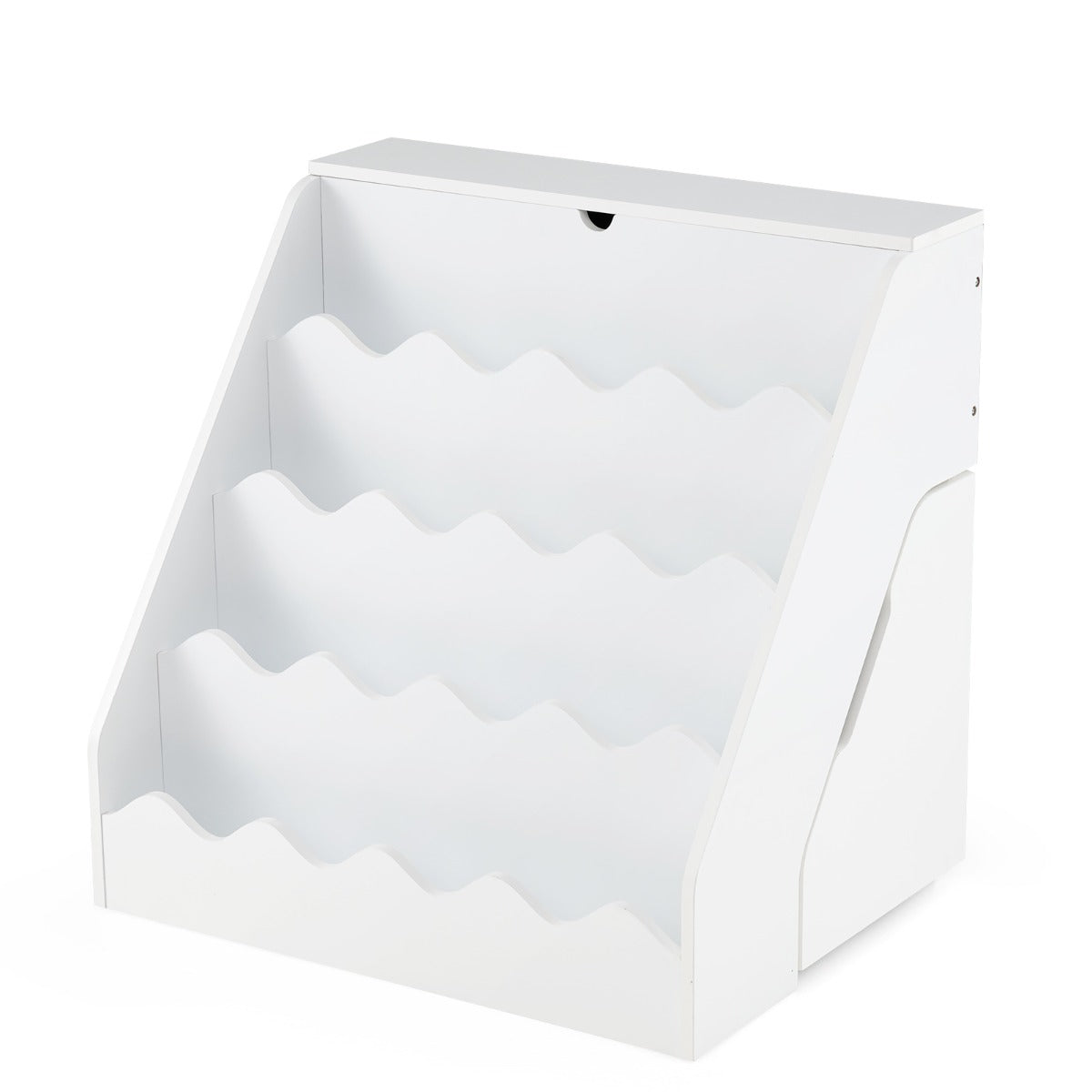 LIVSK Montessori Kinderkast - Opklapbaar Vak - 4 Planken - Uittrekbare Lade - Kindvriendelijke Hoogte - Naturel/Wit