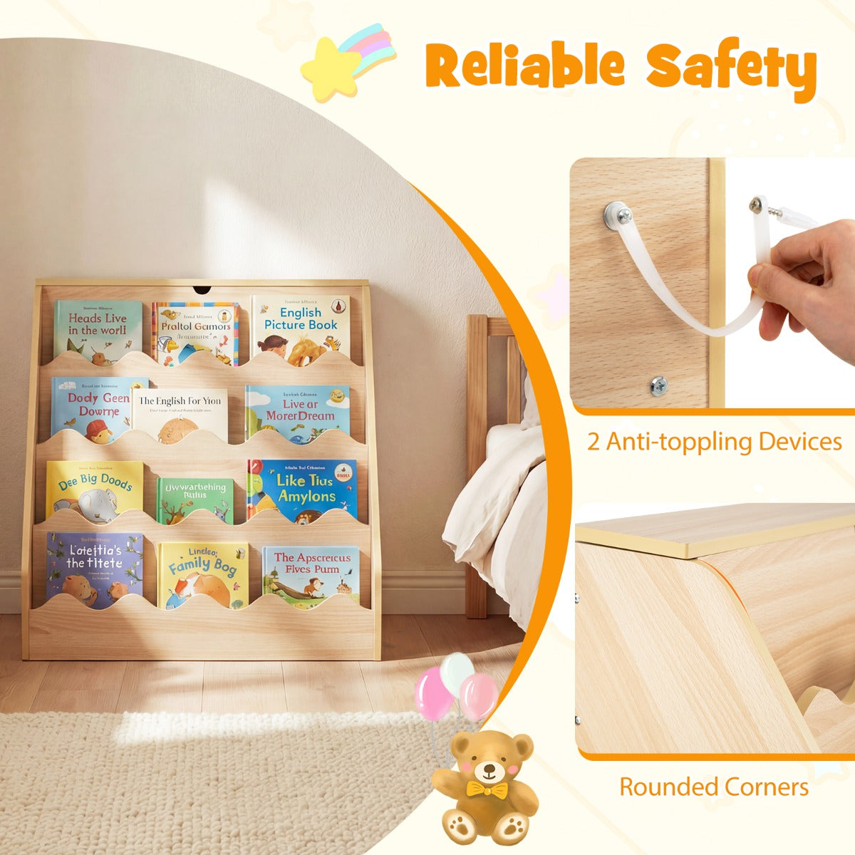 LIVSK Montessori Kinderkast - Opklapbaar Vak - Verrijdbaar - Kindvriendelijke Hoogte - Veilig MDF - Naturel/Wit