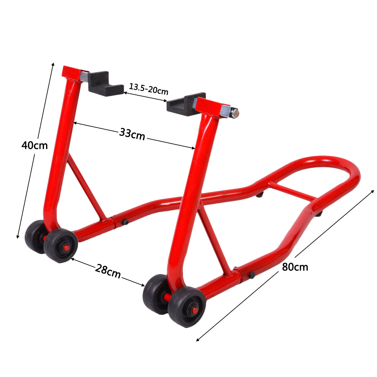 LIVSK Motorfietsstandaard - Verstelbare Hoogte 71-86 cm - Stevig Staal - Vier Wielen voor Stabiliteit - Zwart en Rood