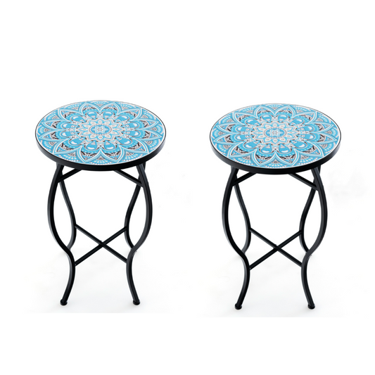 LIVSK Mozaïek Bijzettafel - Stevig Metaal - Multifunctioneel Ontwerp - Eenvoudig Te Monteren - 35 x 55 cm - Blauw en Zwart