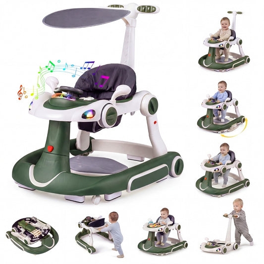 LIVSK Multifunctionele Babywalker - 7-in-1 Ontwerp - Verstelbare Hoogte en Snelheid - Veilig en Interactief - Zwart+Rood