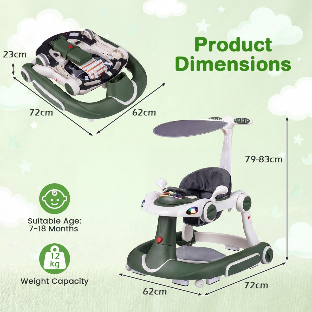 LIVSK Multifunctionele Babywalker - 7-in-1 Ontwerp - Verstelbare Hoogte en Snelheid - Veilig en Interactief - Zwart+Rood
