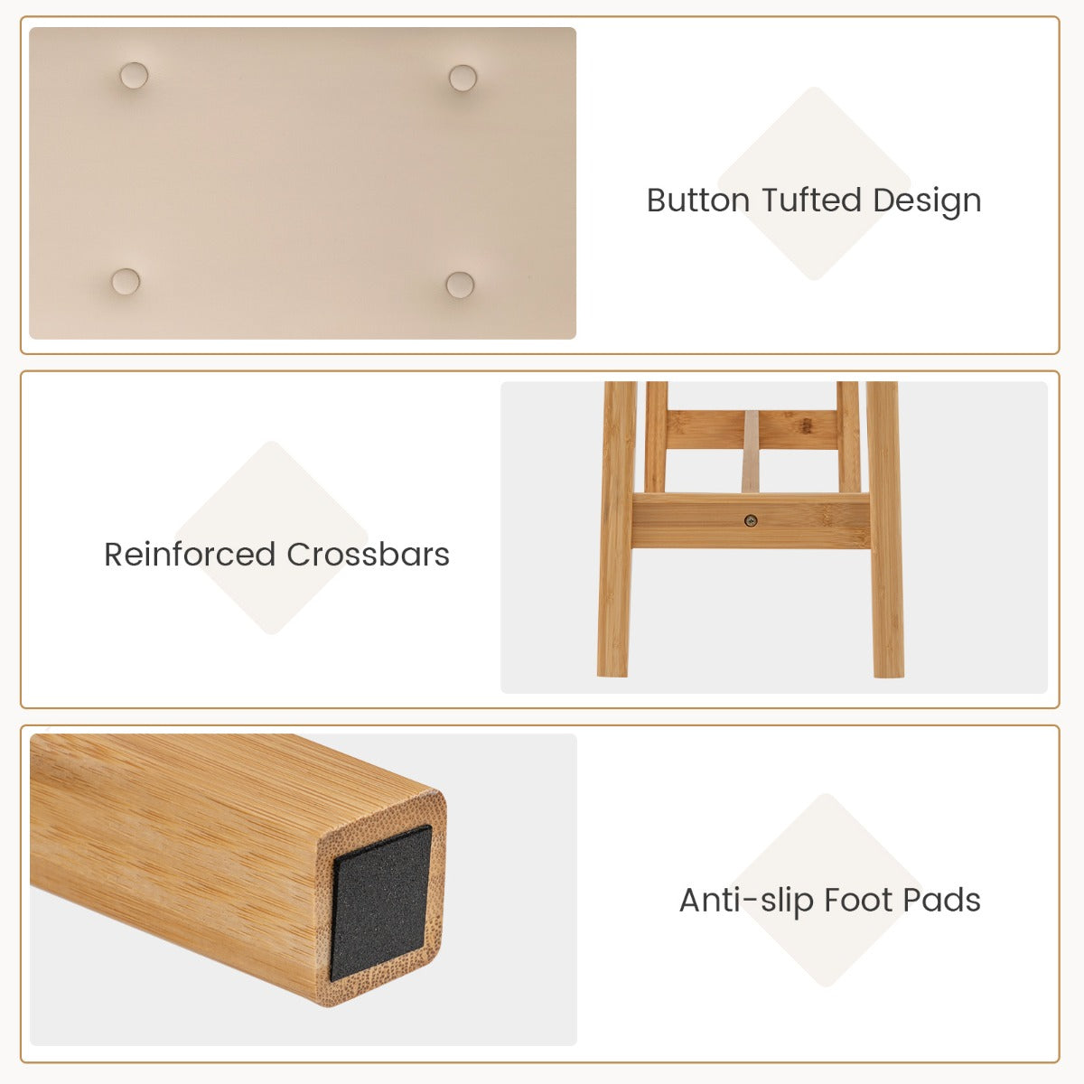 LIVSK Multifunctionele Bank - Onderhoudsvriendelijk Kunstleer - Bamboe Frame - Draagvermogen 200 kg - Beige + Naturel