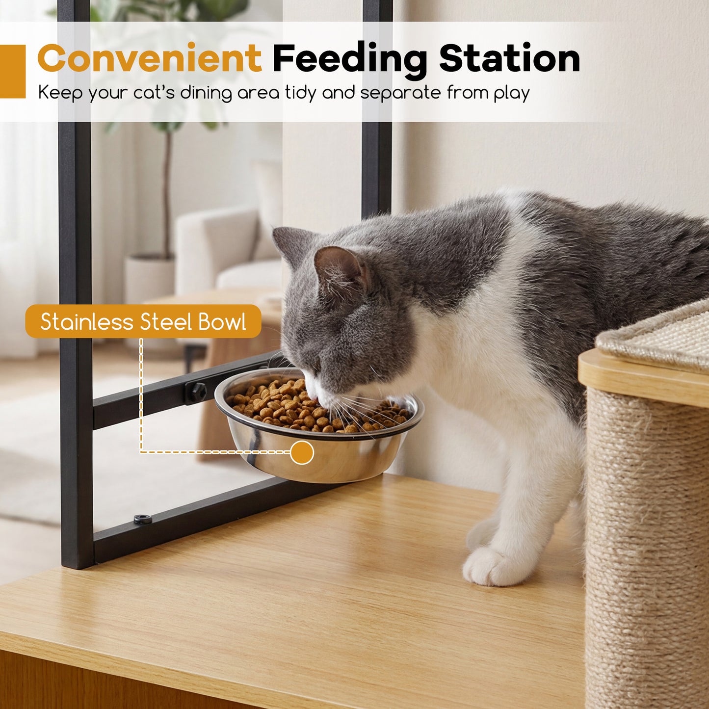 LIVSK Multifunctionele Kattenkast - Verborgen Kattenbak - Krabmatten & Sisalstammen - Stabiele Houten Constructie - Naturel