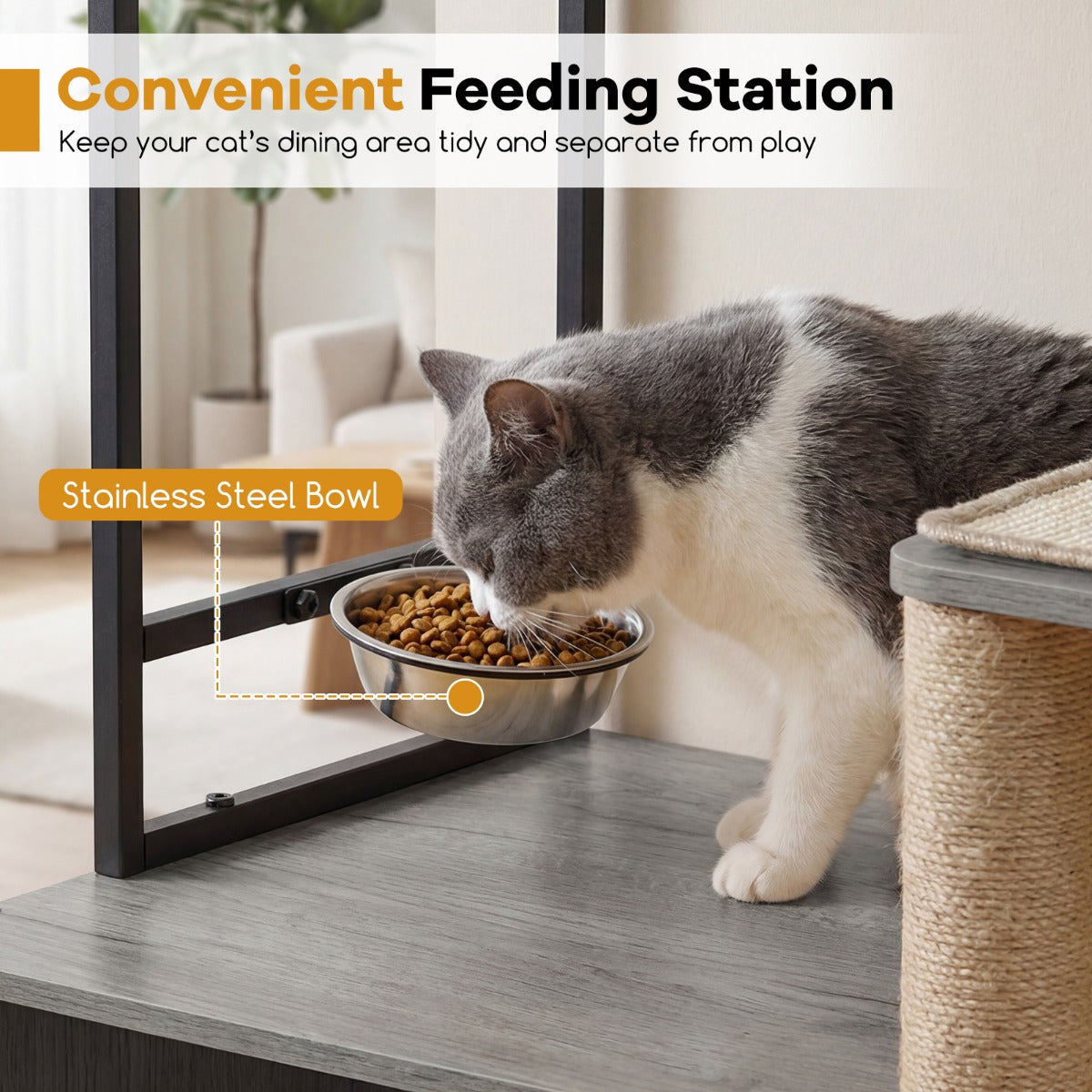LIVSK Multifunctionele Kattenkast - Verborgen Kattenbak - Krabmatten & Sisalstammen - Veilig Houten Ontwerp - Grijs