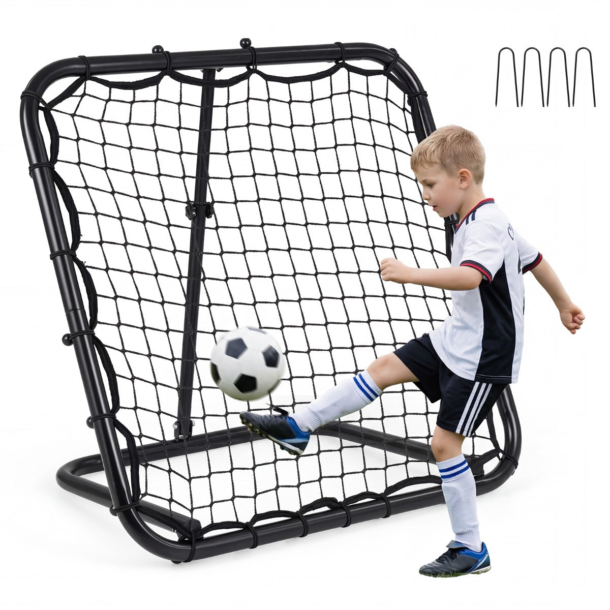 LIVSK Multisport Reboundnet - Verstelbare Hoeken - Scheurvast Nylon - Robuuste Metalen Constructie - Opvouwbaar - Zwart