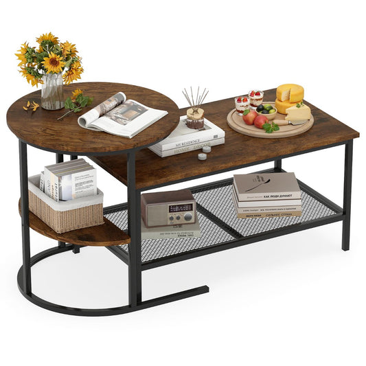 LIVSK Nestbare Salontafels - Set van 2 - Imitatiemarmer - Duurzaam Metaal - Flexibele Indeling - Wit+Goud/Bruin+Zwart/Wit+Zwart