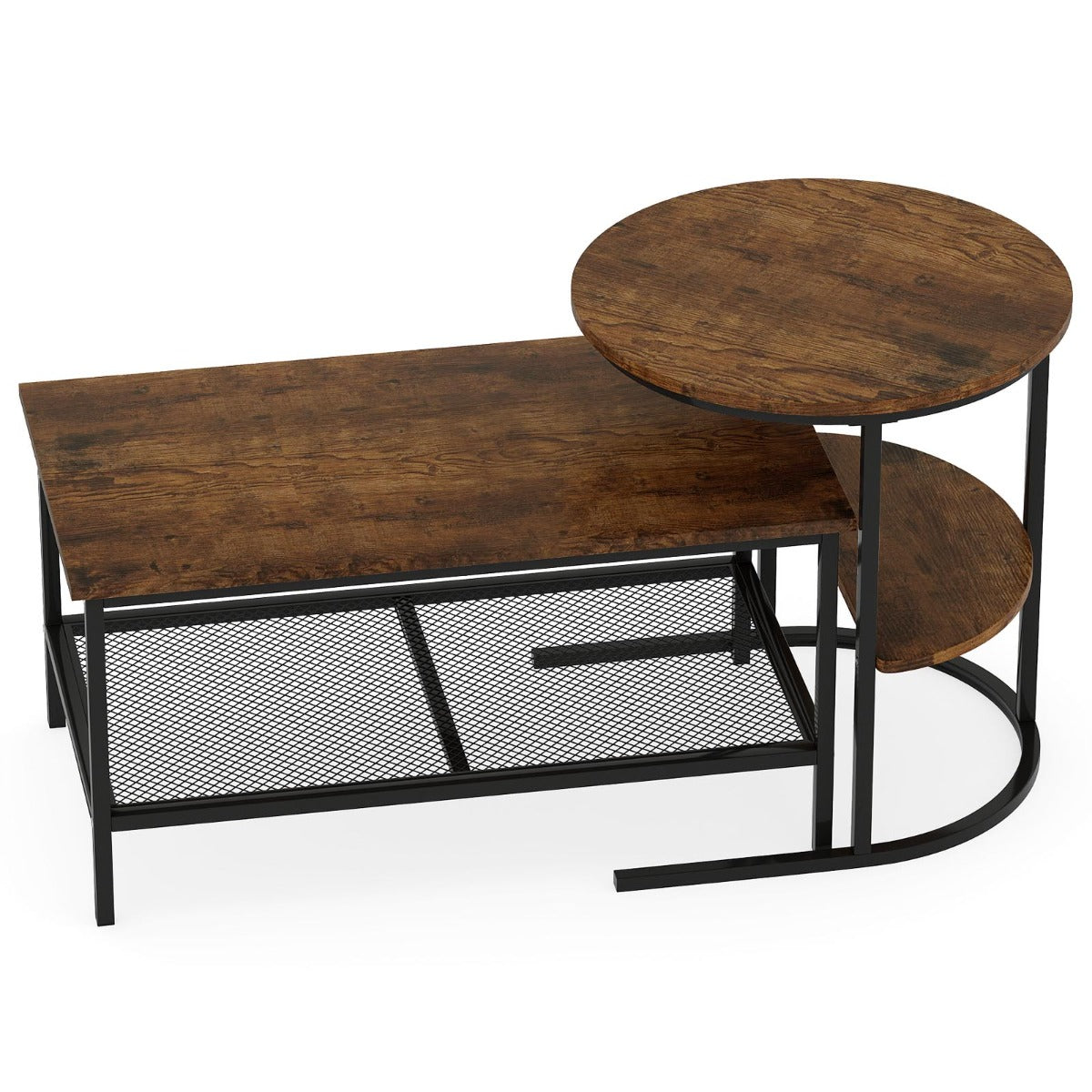 LIVSK Nestbare Salontafels - Set van 2 - Imitatiemarmer - Duurzaam Metaal - Flexibele Indeling - Wit+Goud/Bruin+Zwart/Wit+Zwart