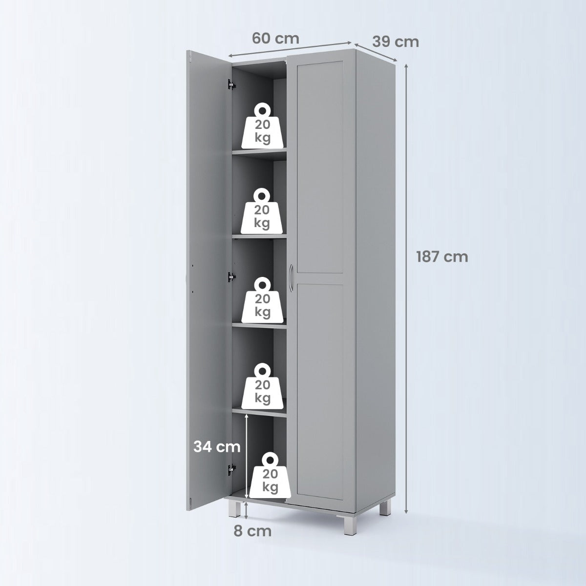 LIVSK Opbergkast - 5 Planken - Verstelbare Plank - Ultrastabiele Structuur - Voor Woonkamer/Slaapkamer - Grijs