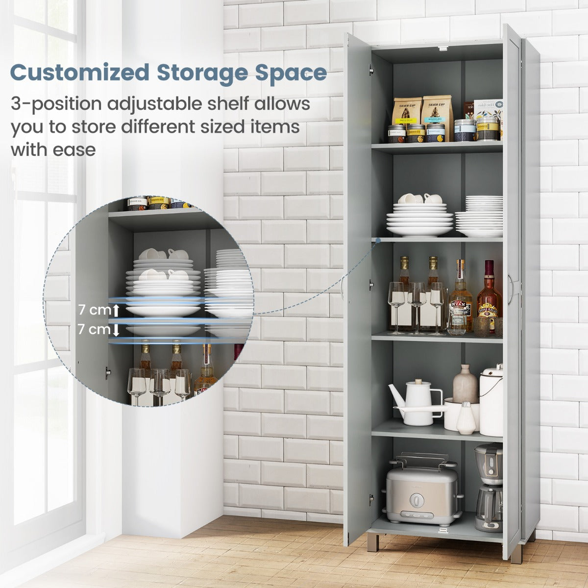 LIVSK Opbergkast - 5 Planken - Verstelbare Plank - Ultrastabiele Structuur - Voor Woonkamer/Slaapkamer - Grijs