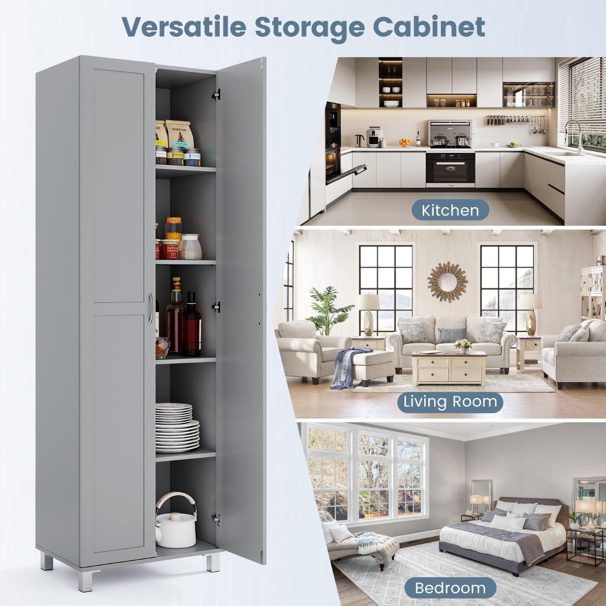 LIVSK Opbergkast - 5 Planken - Verstelbare Plank - Ultrastabiele Structuur - Voor Woonkamer/Slaapkamer - Grijs