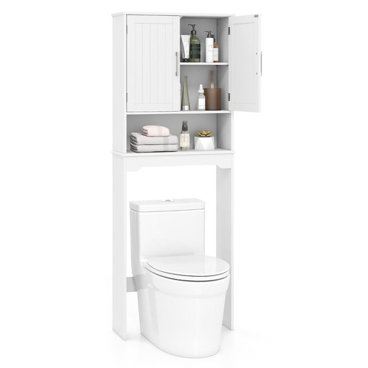 LIVSK Opbergkast Boven Het Toilet - Verstelbare Plank - Anti-Kantelmechanisme - Ruimtebesparend - Wit