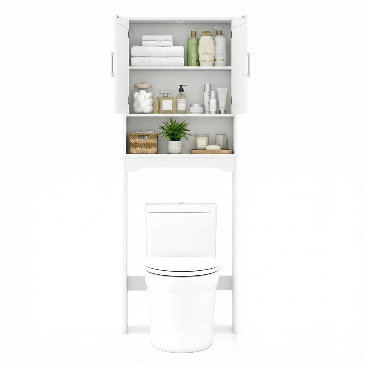 LIVSK Opbergkast Boven Het Toilet - Verstelbare Plank - Anti-Kantelmechanisme - Ruimtebesparend - Wit