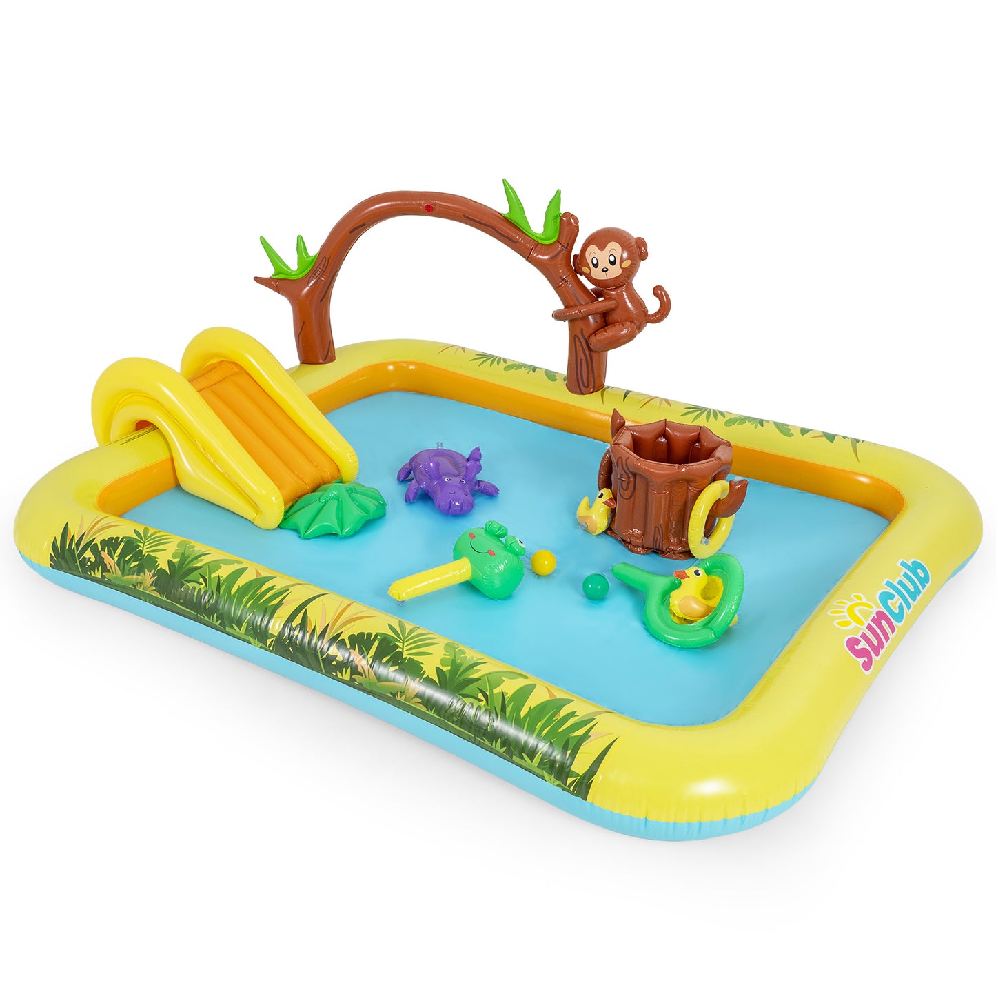LIVSK Opblaasbaar Kinderzwembad - Inclusief Glijbaan en Watersproeier - Duurzaam PVC - Voor 2-3 Kinderen - Multikleur